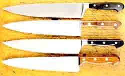 four different chef's knives